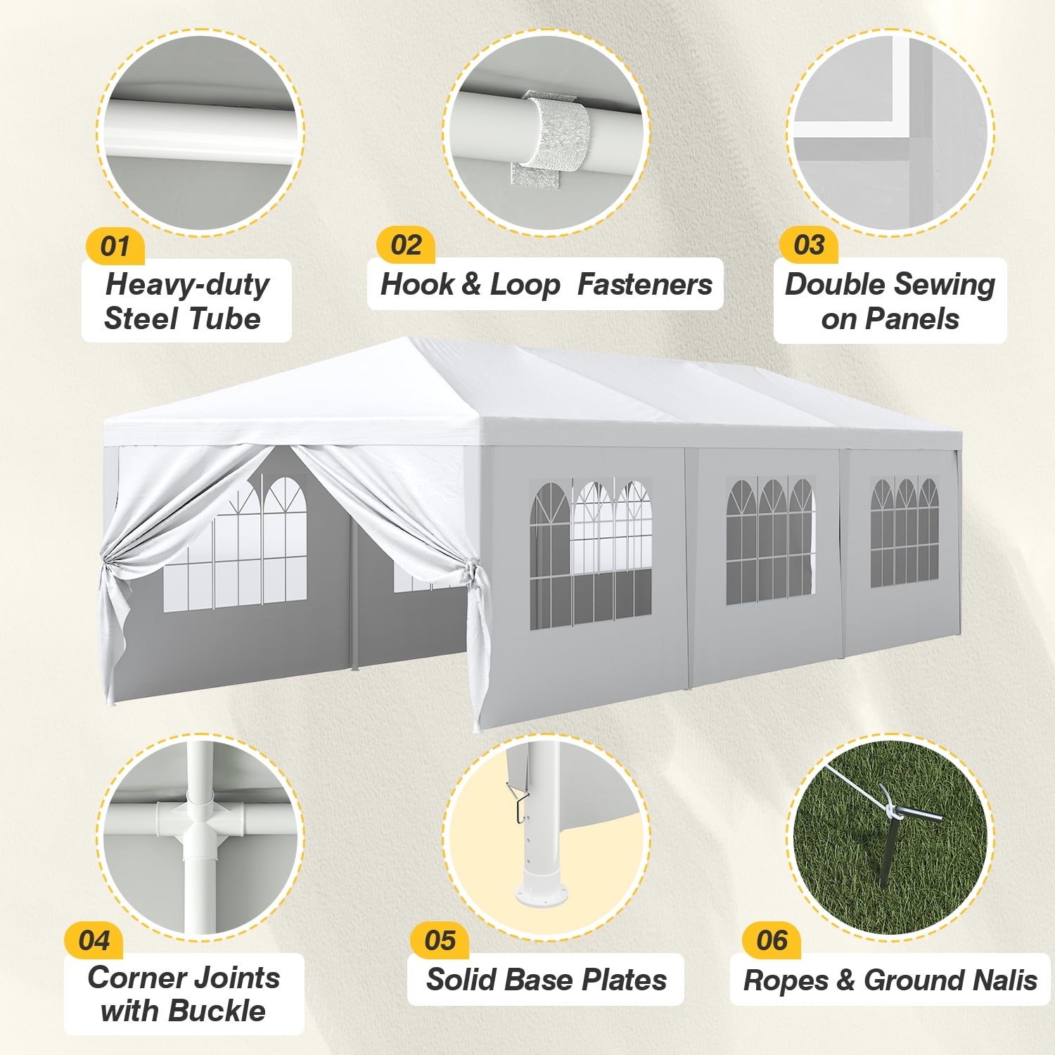 Devoko 10' x 30' Outdoor Gazebo Wedding Party Tent Patio Canopy Camping Shelter Pavilion w/Removable Sidewalls Carport Cater BBQ Events