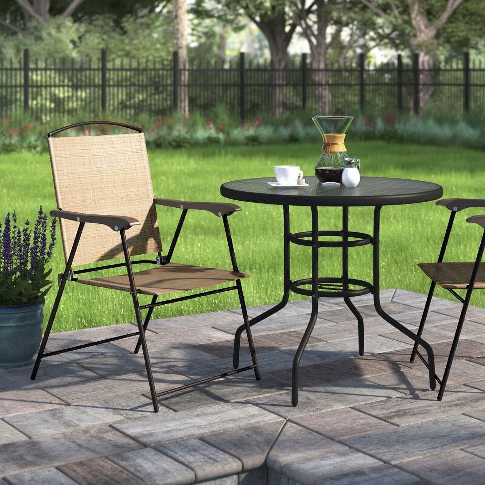 Devoko 2 Pieces Patio Folding Chairs Outdoor Chairs Textilene Furniture Chair Set, Beige