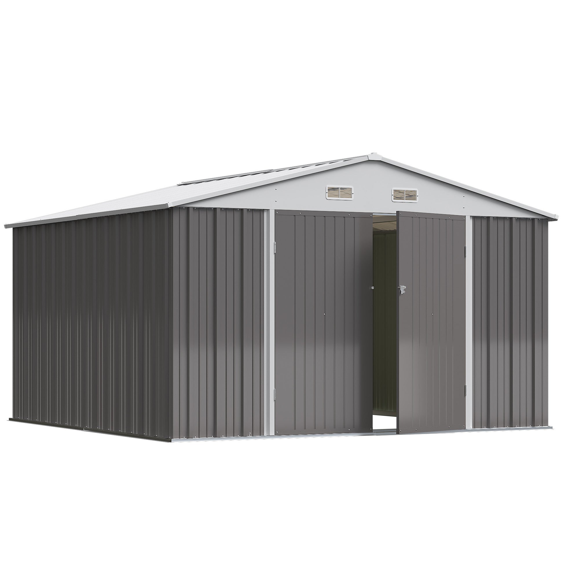 Devoko 10'x10' Patio Metal Storage Shed Outdoor Storage Shed with Lockable Door Tool Storage Shed for Backyard,Brown