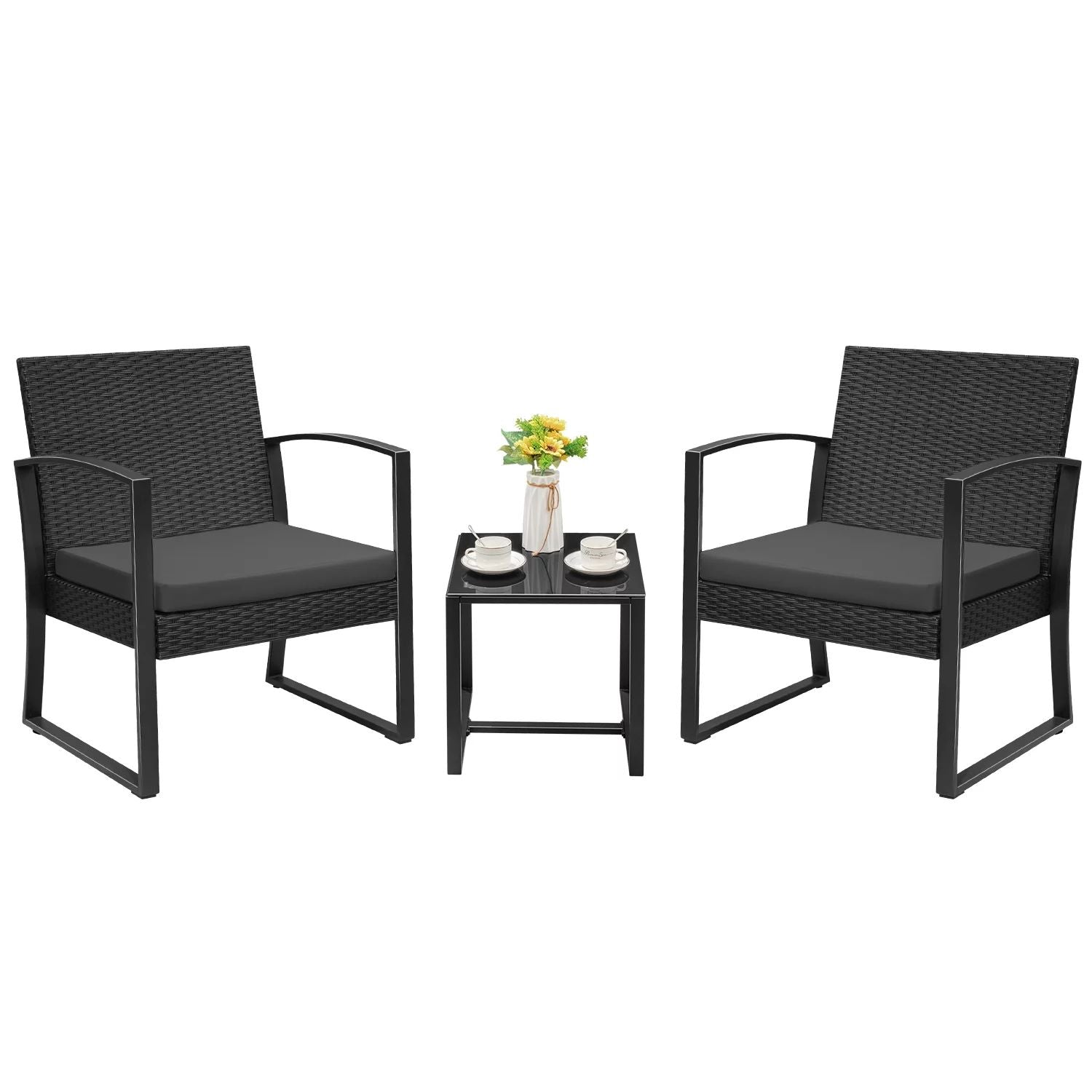 Devoko 3 Pieces Outdoor Plastic Bistro Set Patio Conversation Set with