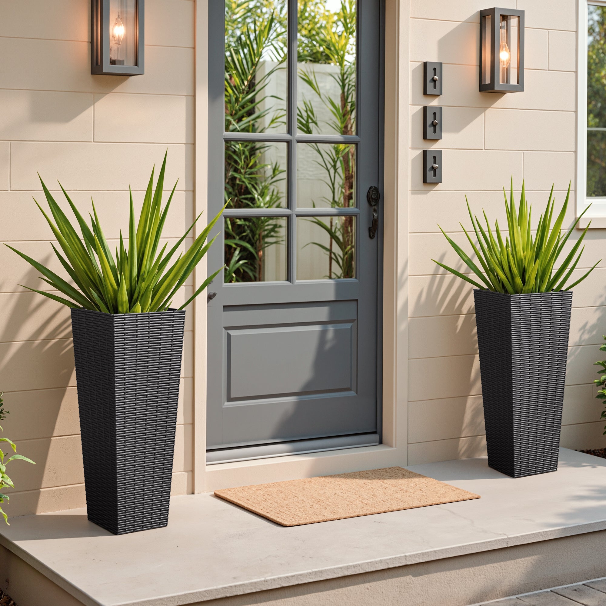 Devoko 24" Tall Planters for Outdoor Plants Set of 2, Woven-Textured Outdoor Plant Pots for Patio, Front Porch