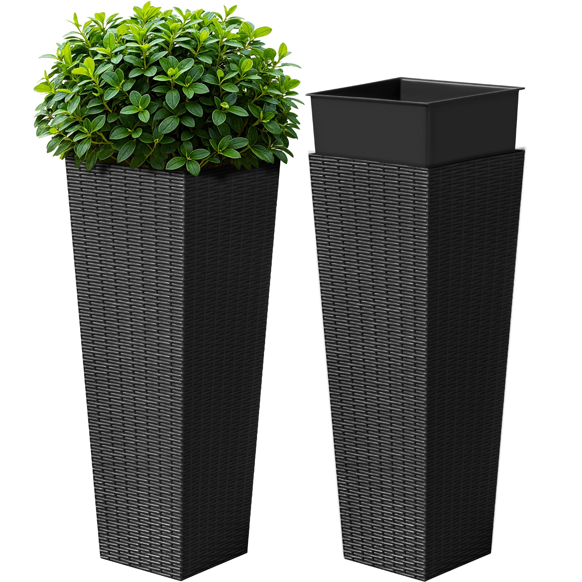 Devoko 24" Tall Planters for Outdoor Plants Set of 2, Woven-Textured Outdoor Plant Pots for Patio, Front Porch