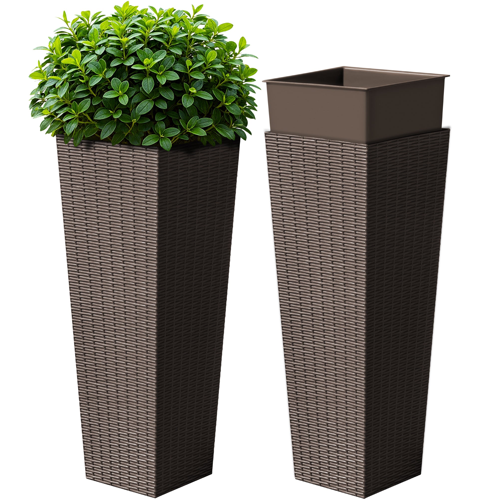 Devoko 24" Tall Planters for Outdoor Plants Set of 2, Woven-Textured Outdoor Plant Pots for Patio, Front Porch
