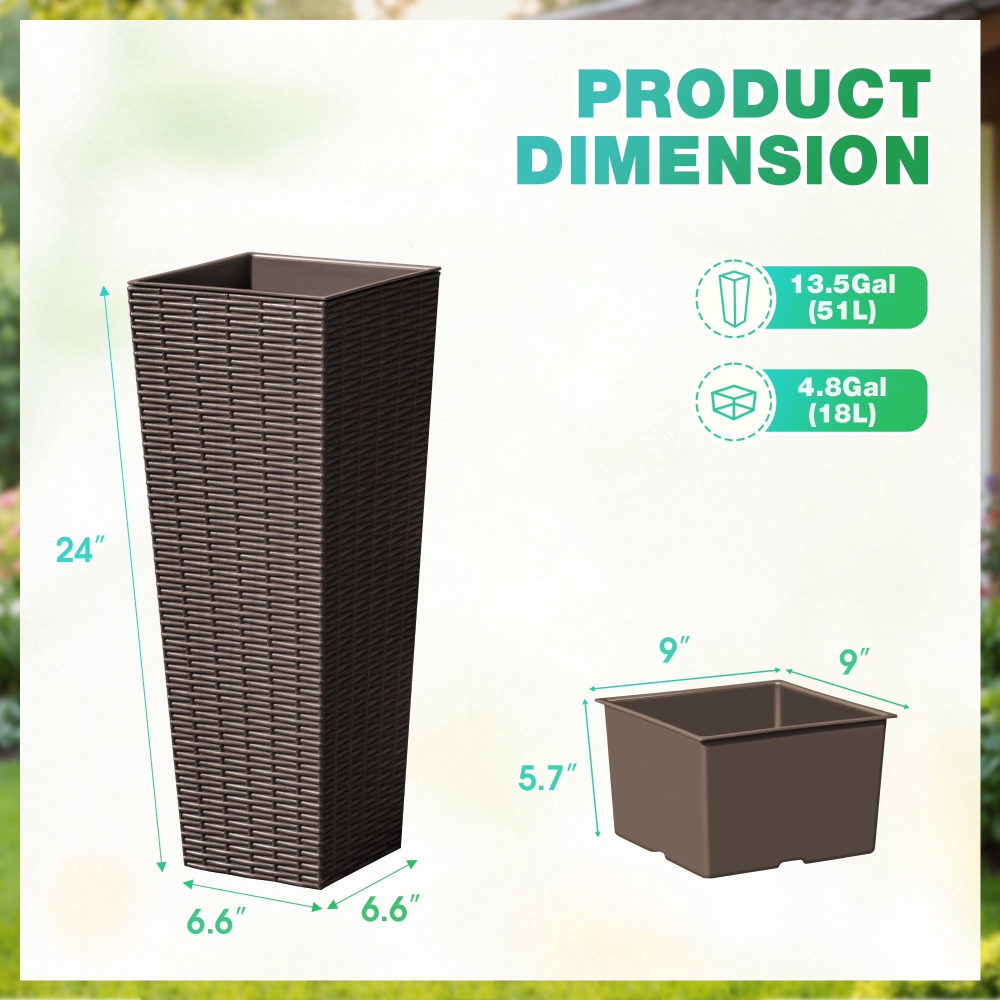 Devoko 24" Tall Planters for Outdoor Plants Set of 2, Woven-Textured Outdoor Plant Pots for Patio, Front Porch