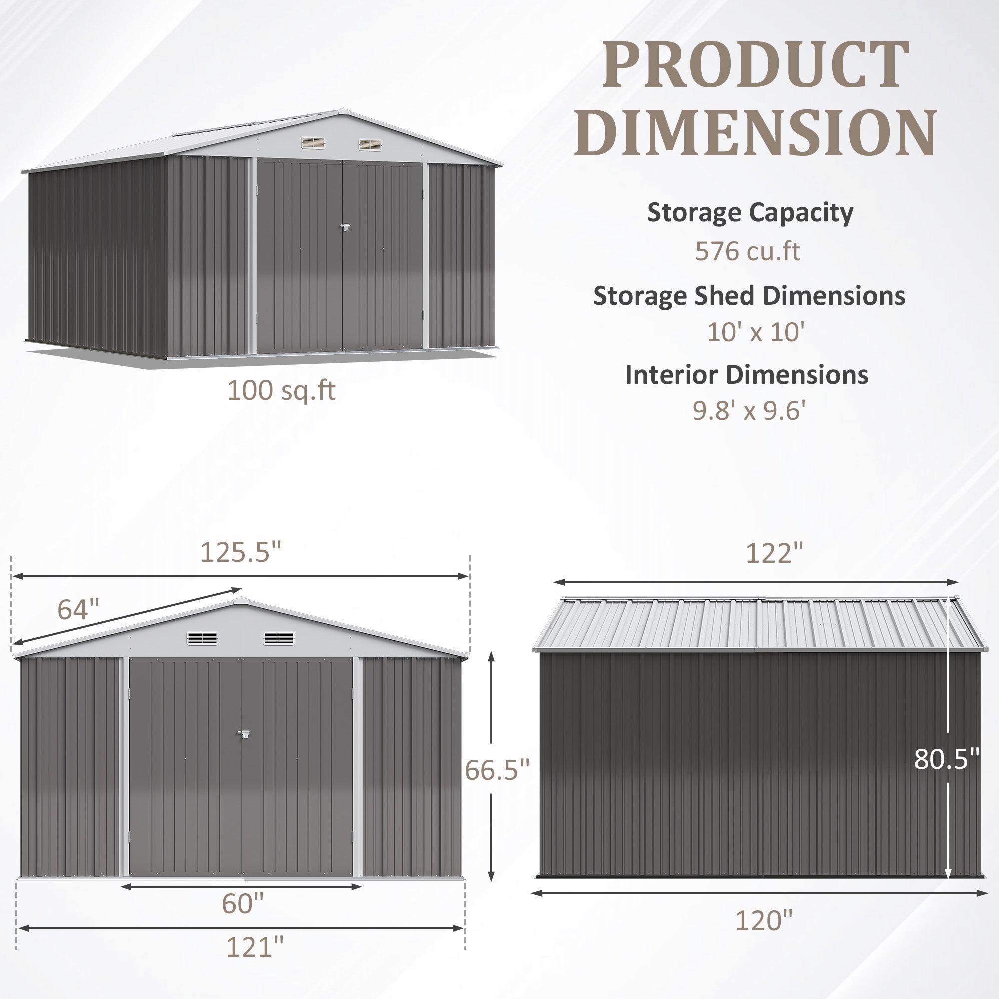 Devoko 10'x10' Patio Metal Storage Shed Outdoor Storage Shed with Lockable Door Tool Storage Shed for Backyard,Brown