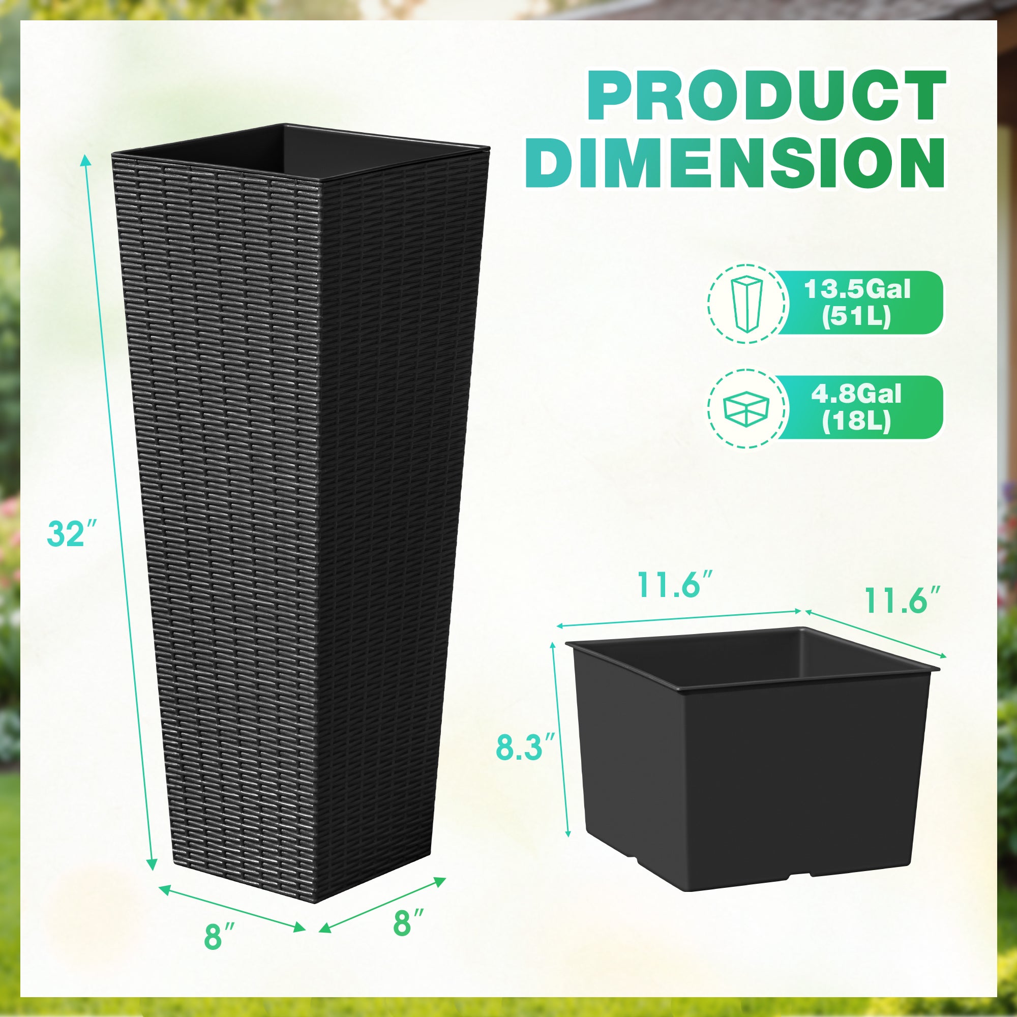 Devoko 24" Tall Planters for Outdoor Plants Set of 2, Woven-Textured Outdoor Plant Pots for Patio, Front Porch