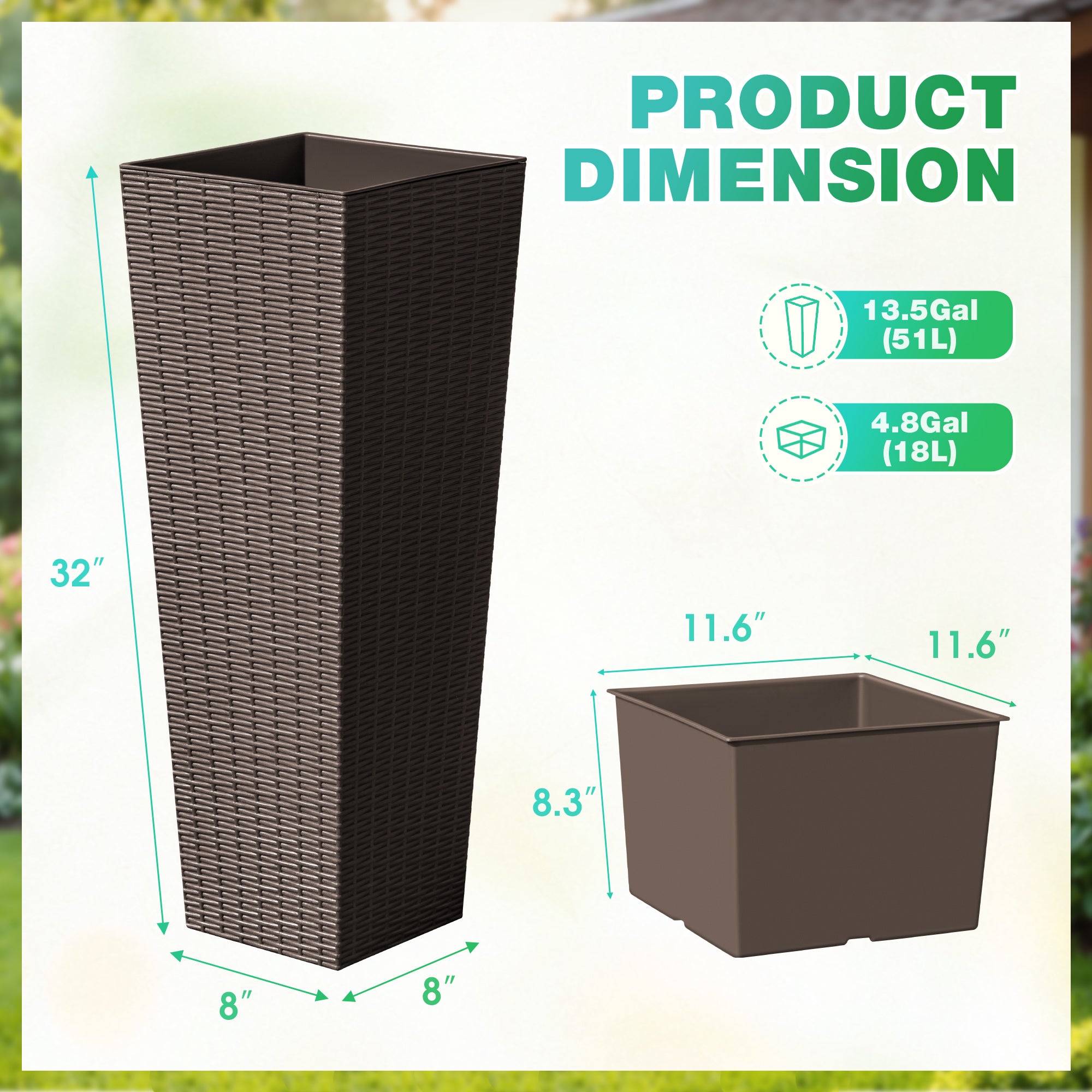 Devoko 24" Tall Planters for Outdoor Plants Set of 2, Woven-Textured Outdoor Plant Pots for Patio, Front Porch