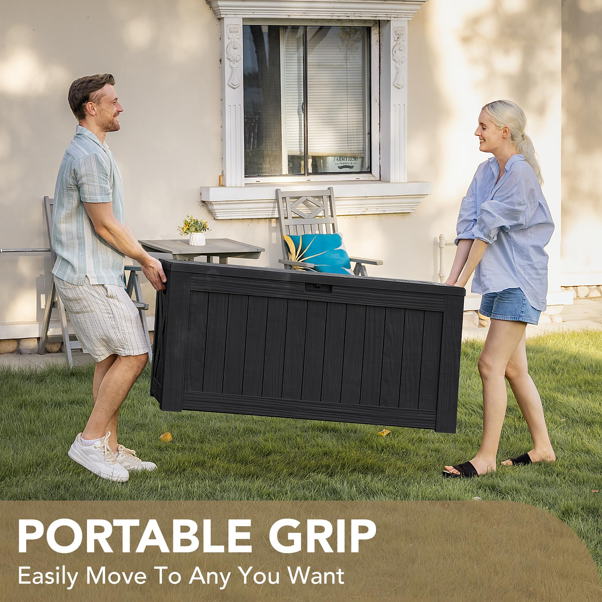 Devoko 120 Gallon Deck Box Resin Outdoor Storage Box Waterproof for Patio (Black)