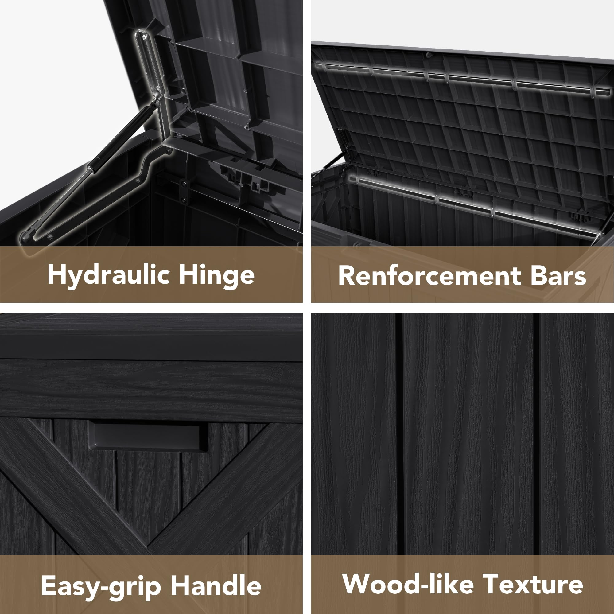 Devoko 120 Gallon Deck Box Resin Outdoor Storage Box Waterproof for Patio (Black)