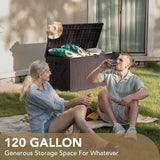Devoko 120 Gallon Deck Box Resin Outdoor Storage Box Waterproof for Patio, Large Outdoor Storage Bench Lockable for Outside (Deep Brown)
