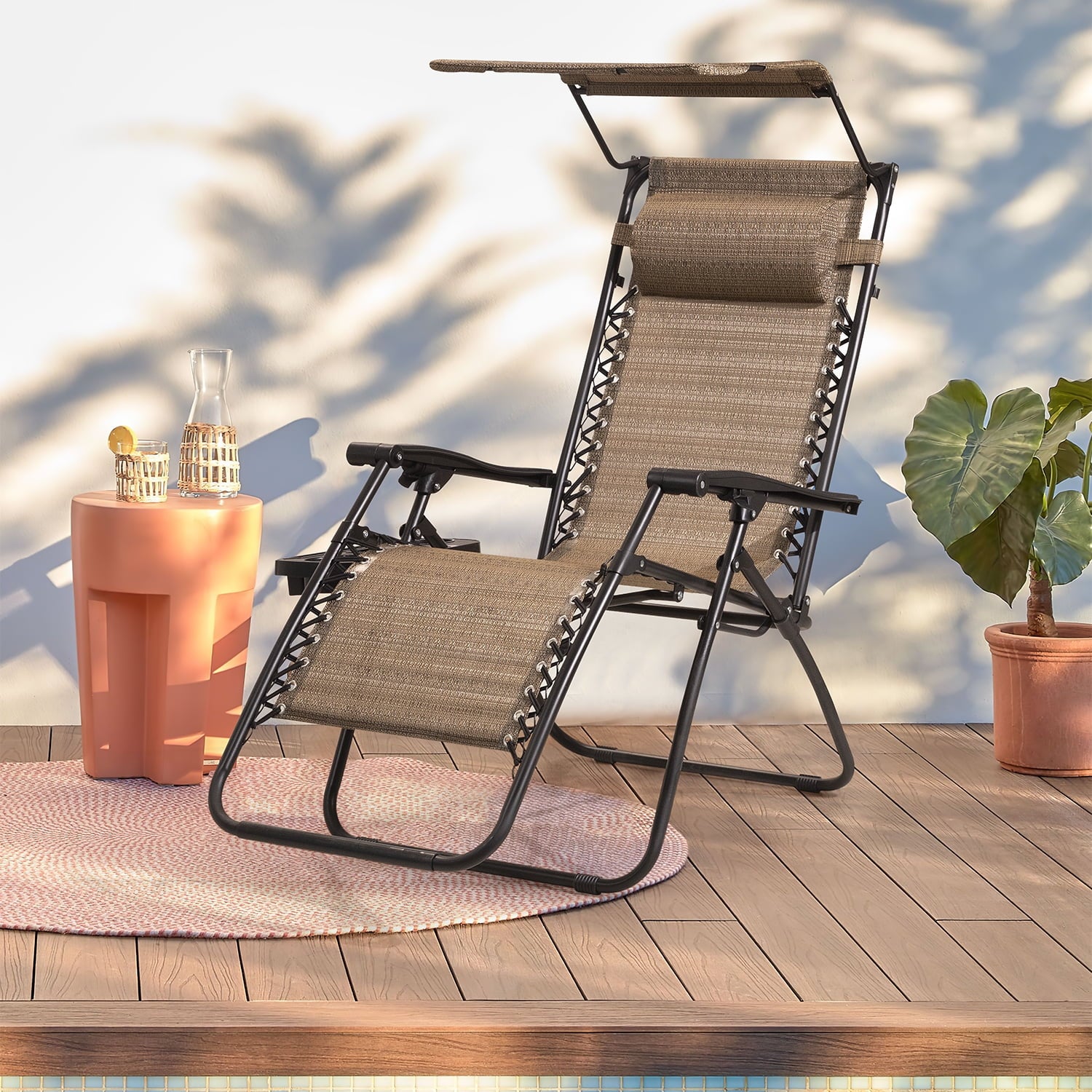 Devoko Patio Zero Gravity Chair Outdoor Folding Recliner Lounge Chair with Attachable Sunshade Canopy and Holder