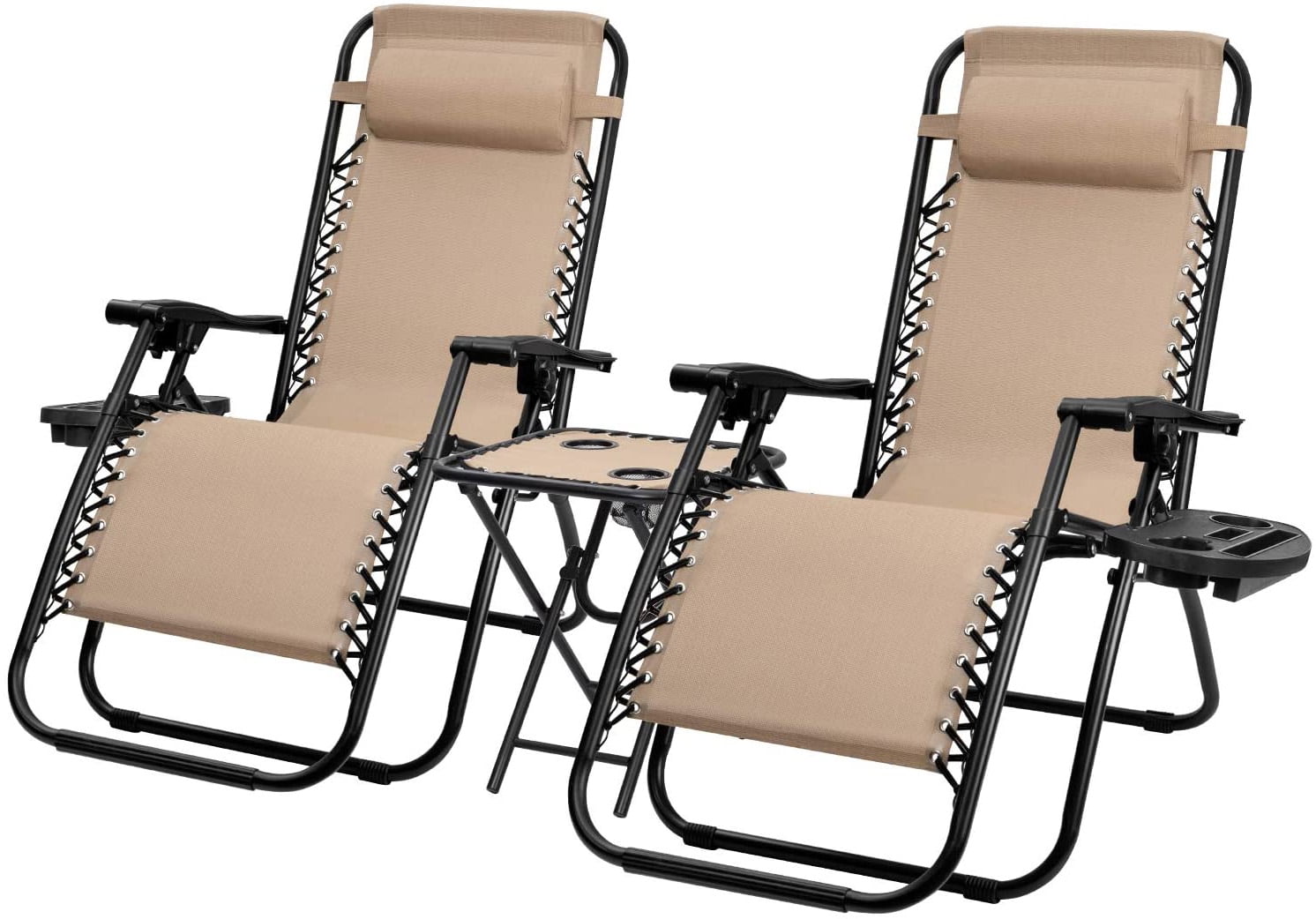 Devoko 3 Pcs Zero Gravity Chair Patio Folding Recliner Outdoor Chaise Lounge Chairs Portable Reclining Chair Set with Side Table