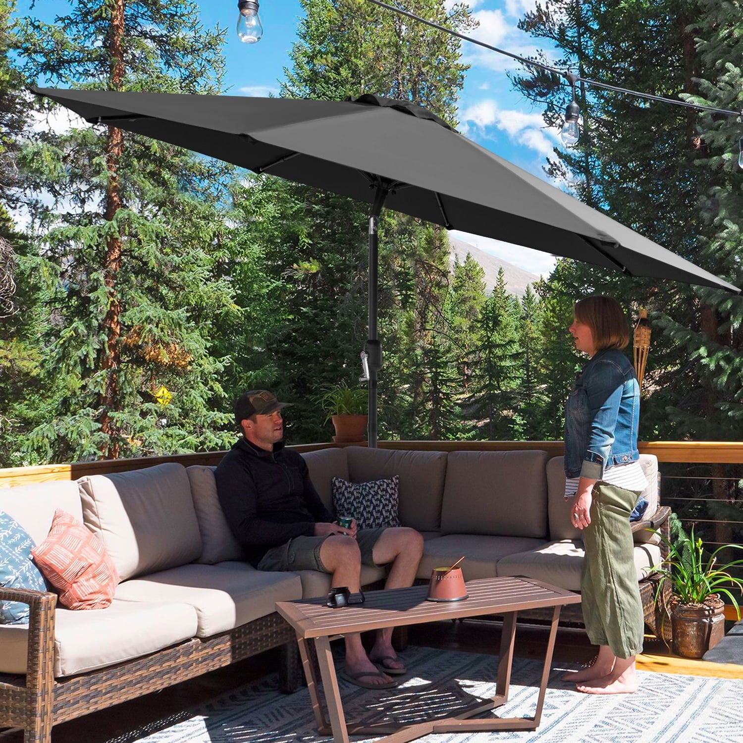 Devoko 10ft Patio Market Umbrella Outdoor Shade with Push Tilt and Crank Lift 8 Ribs