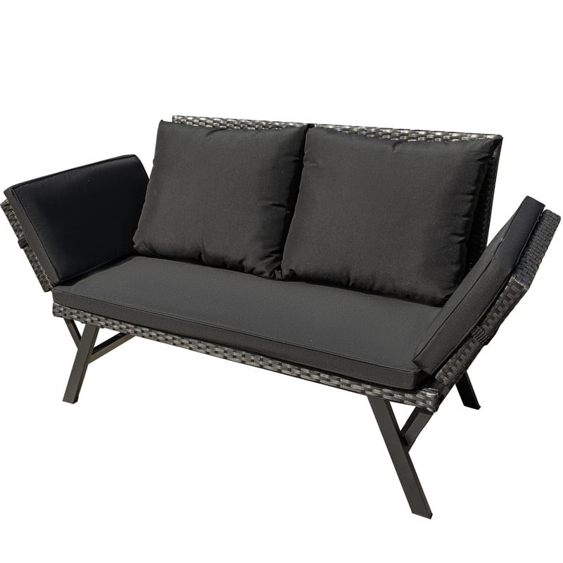 Devoko Patio Wicker Daybed with Adjustable Armrest, Outdoor Foldable PE Rattan Sofa Bed for All-Weather Use