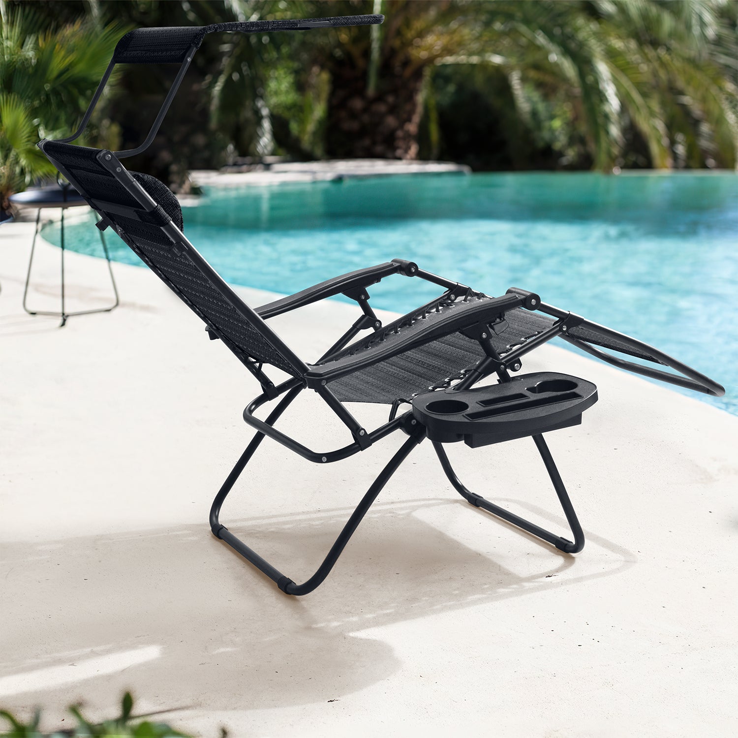 Devoko Patio Zero Gravity Chair Outdoor Folding Recliner Lounge Chair with Attachable Sunshade Canopy and Holder