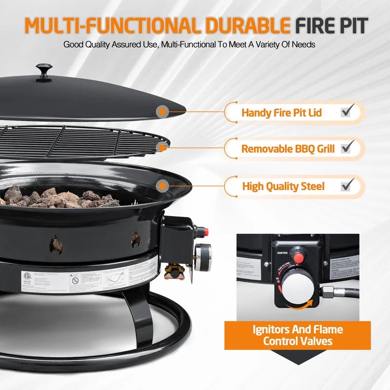 Devoko 19-inch Outdoor Propane Gas Fire Pits 58000 BTU Portable Smokeless Fireplaces with Cover, Grate & Carry Kit for Patio Outside Camping
