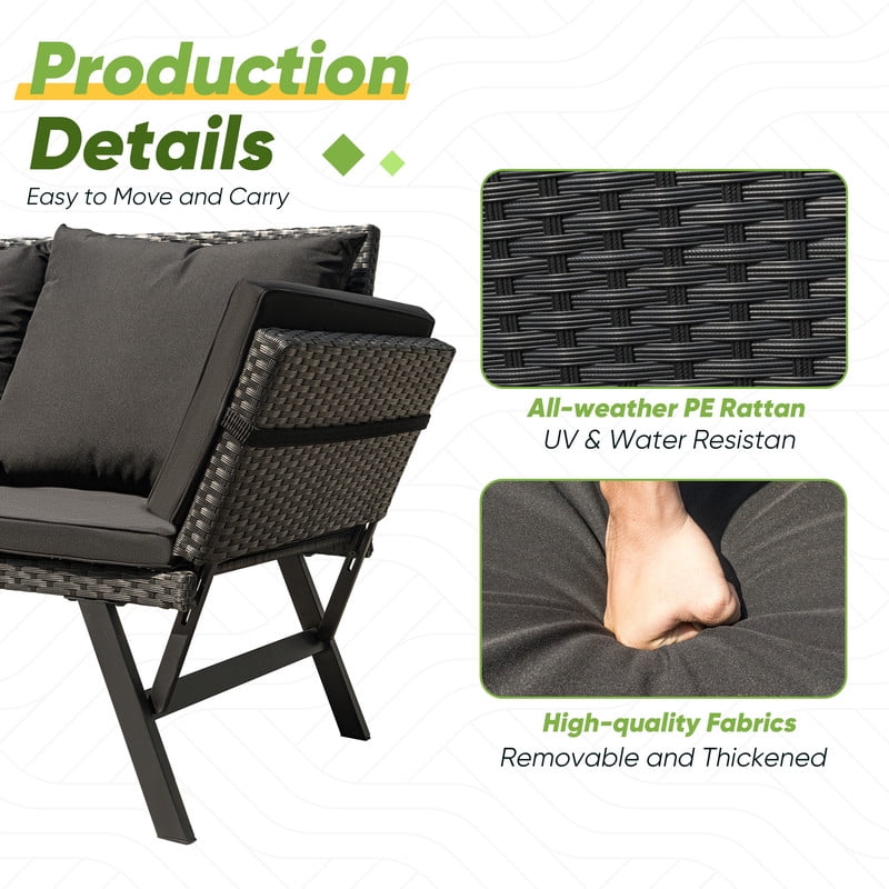 Devoko Patio Wicker Daybed with Adjustable Armrest, Outdoor Foldable PE Rattan Sofa Bed for All-Weather Use