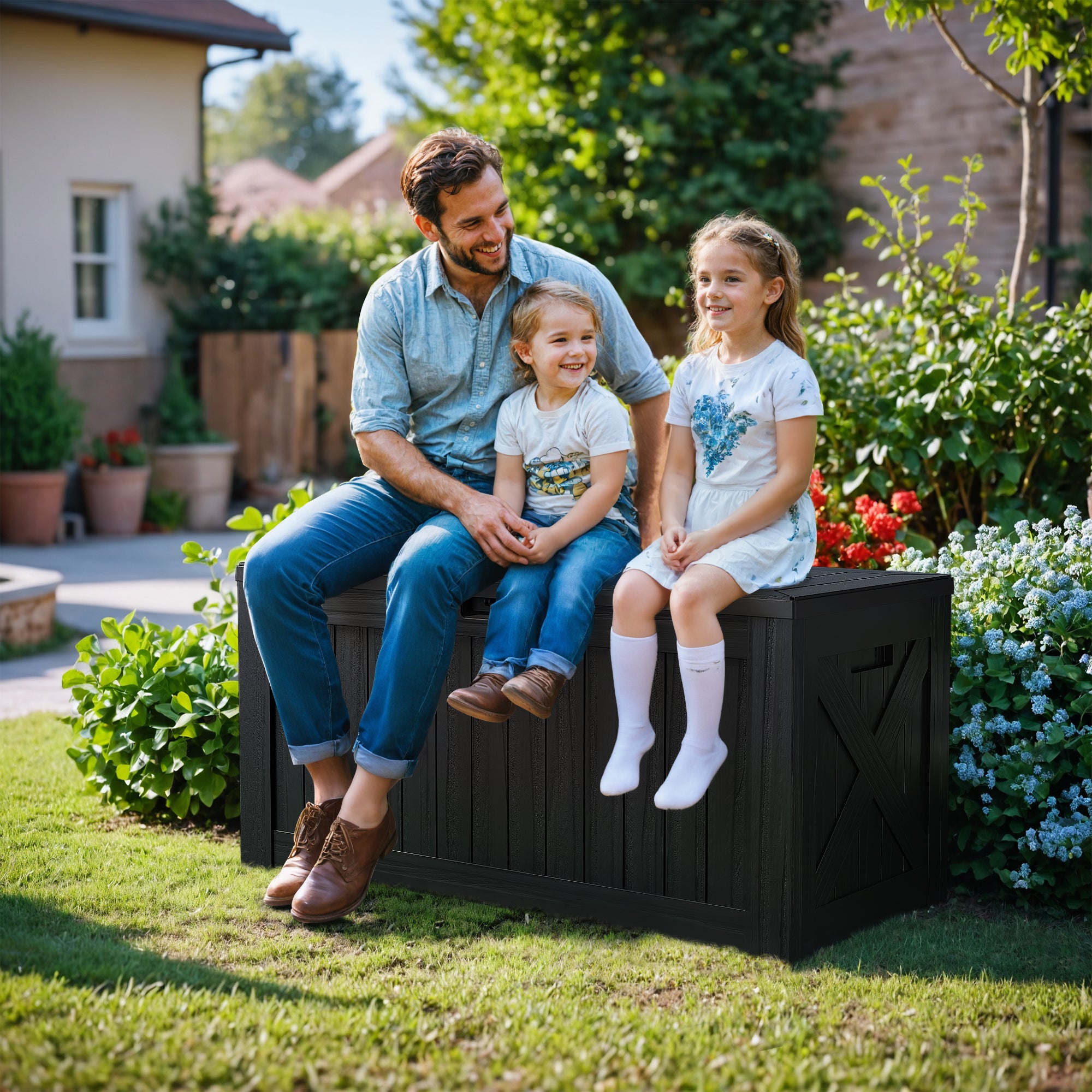 Devoko 120 Gallon Outdoor Patio Box Deck Plastic Resin Storage Box Backyard
