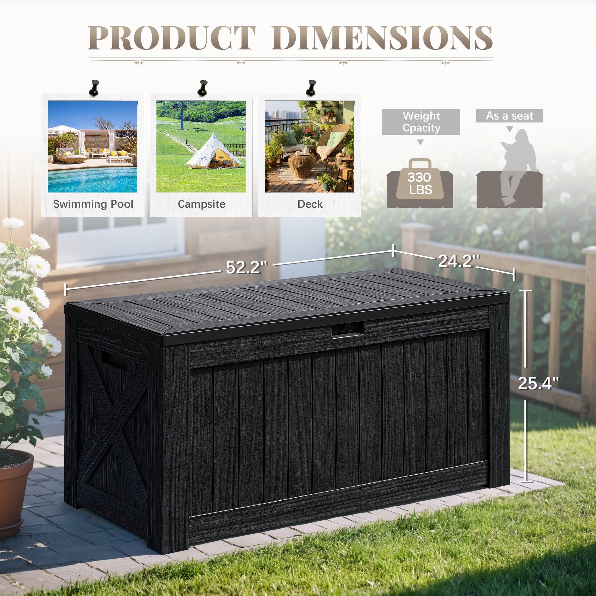 Devoko 120 Gallon Outdoor Patio Box Deck Plastic Resin Storage Box Backyard