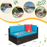 Devoko 2 Pieces Patio Sectional Set Outdoor Rattan Loveseat with Cushions & Red Pillow