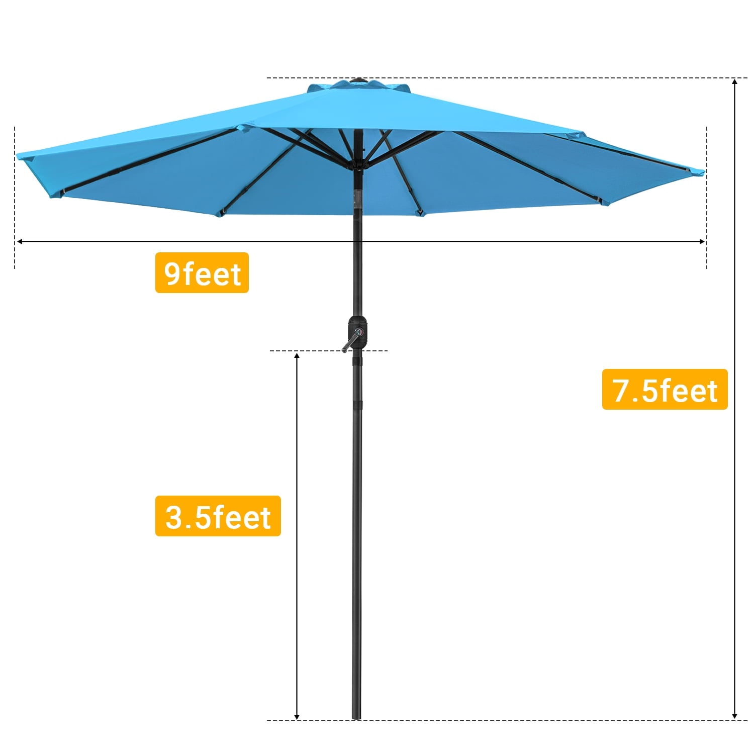 Devoko 10ft Patio Market Umbrella Outdoor Shade with Push Tilt and Crank Lift 8 Ribs