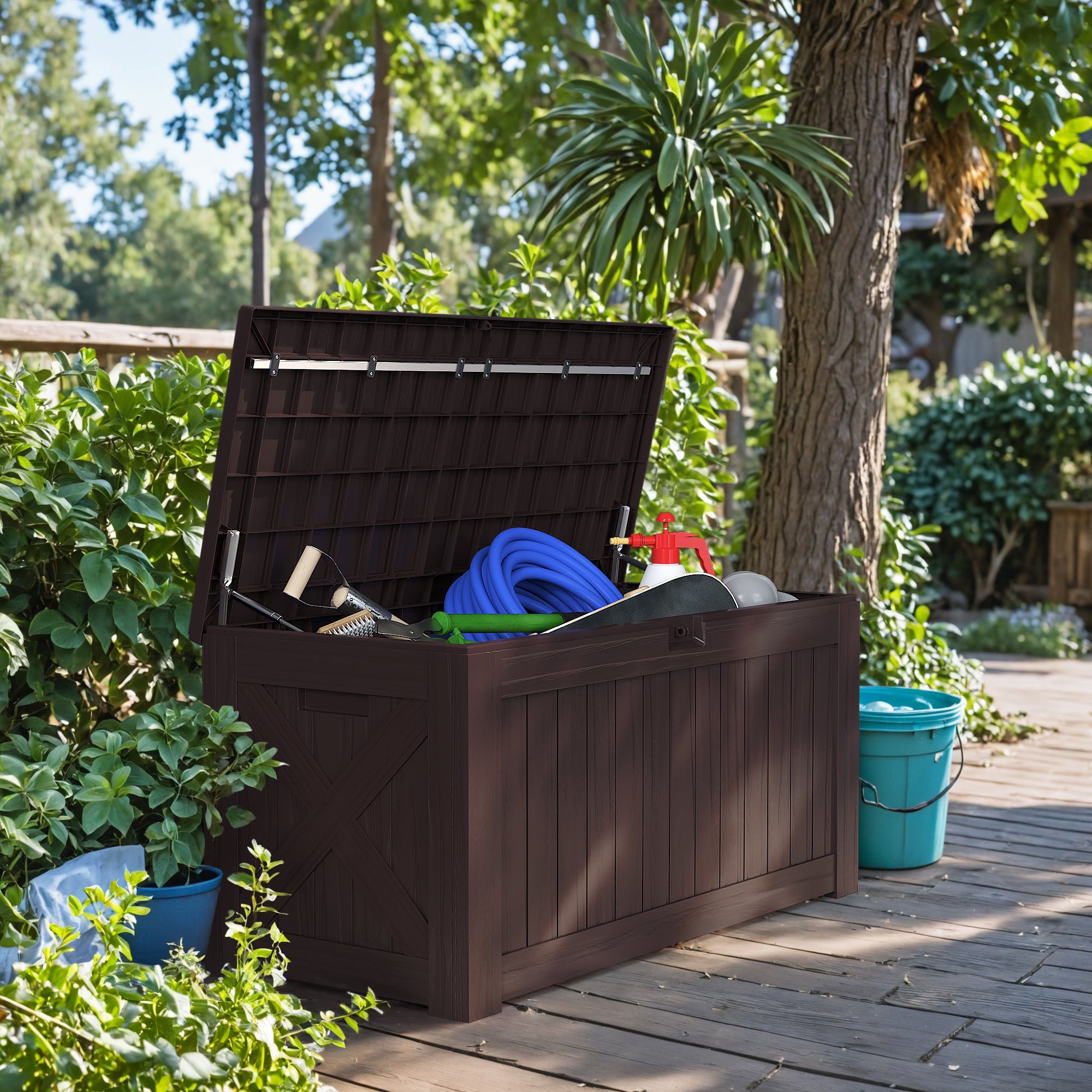 Devoko 120 Gallon Outdoor Patio Box Deck Plastic Resin Storage Box Backyard