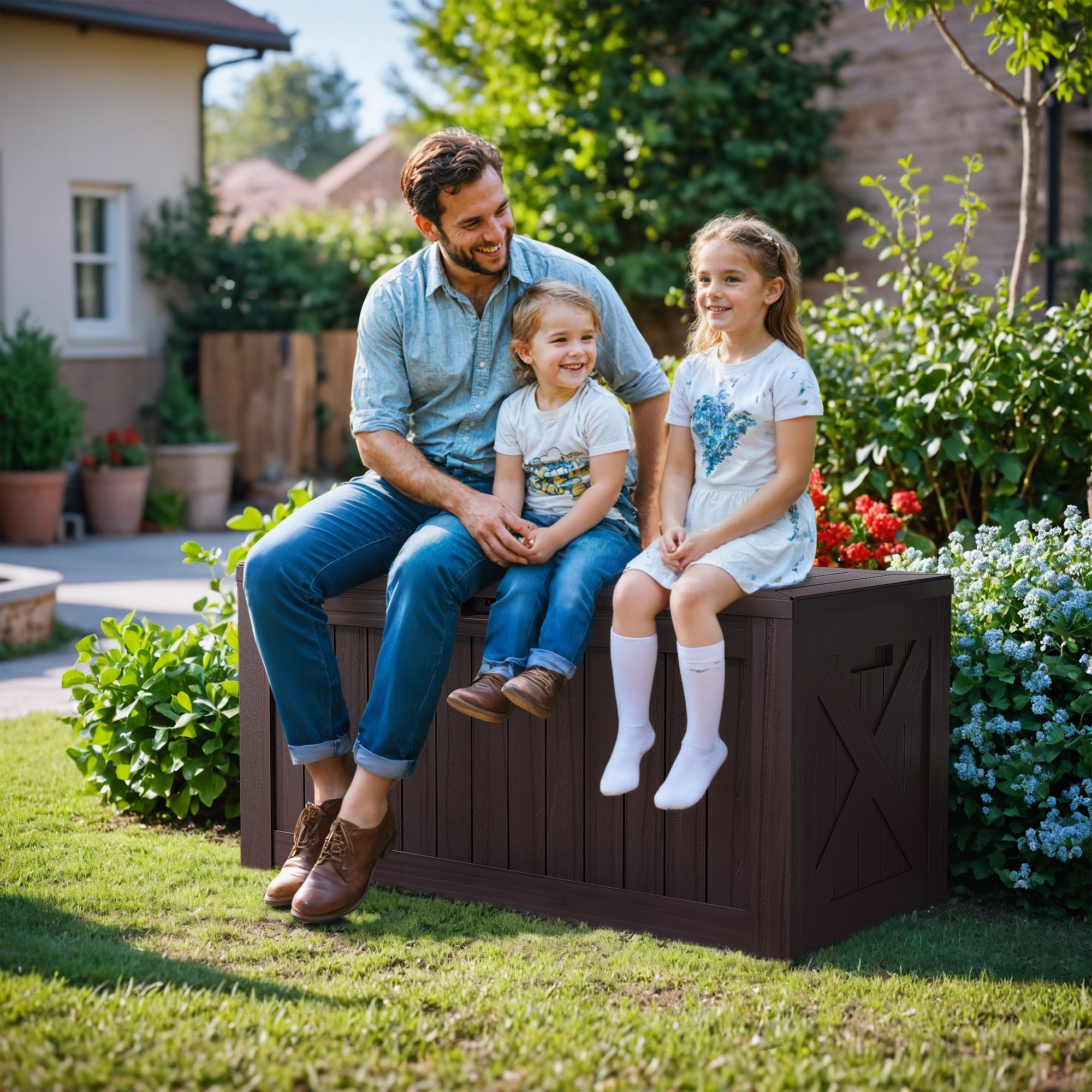 Devoko 120 Gallon Outdoor Patio Box Deck Plastic Resin Storage Box Backyard