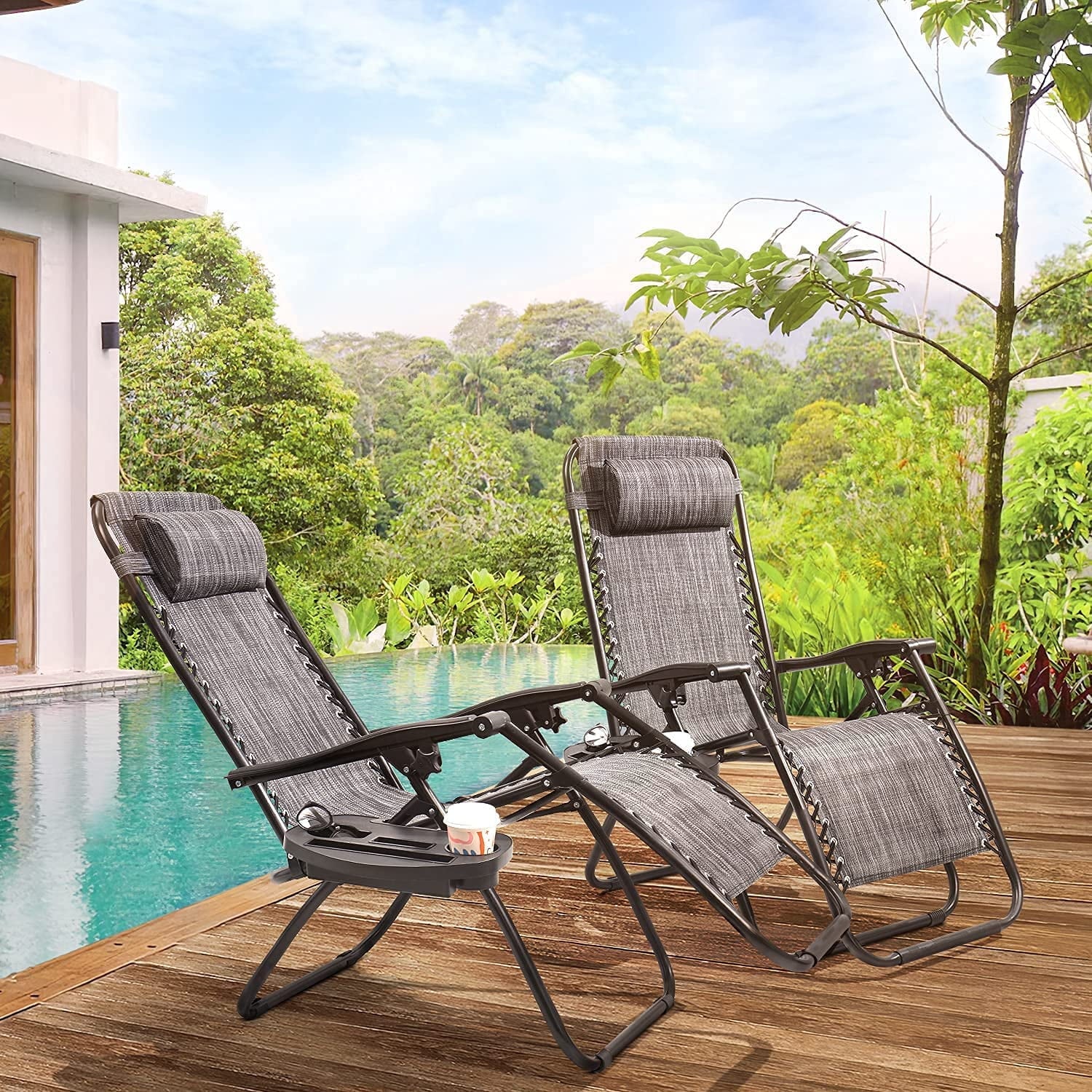 Devoko 2 PCS Zero Gravity Chair Outdoor Lounge Patio Chair Camp Reclining Lounge Chairs
