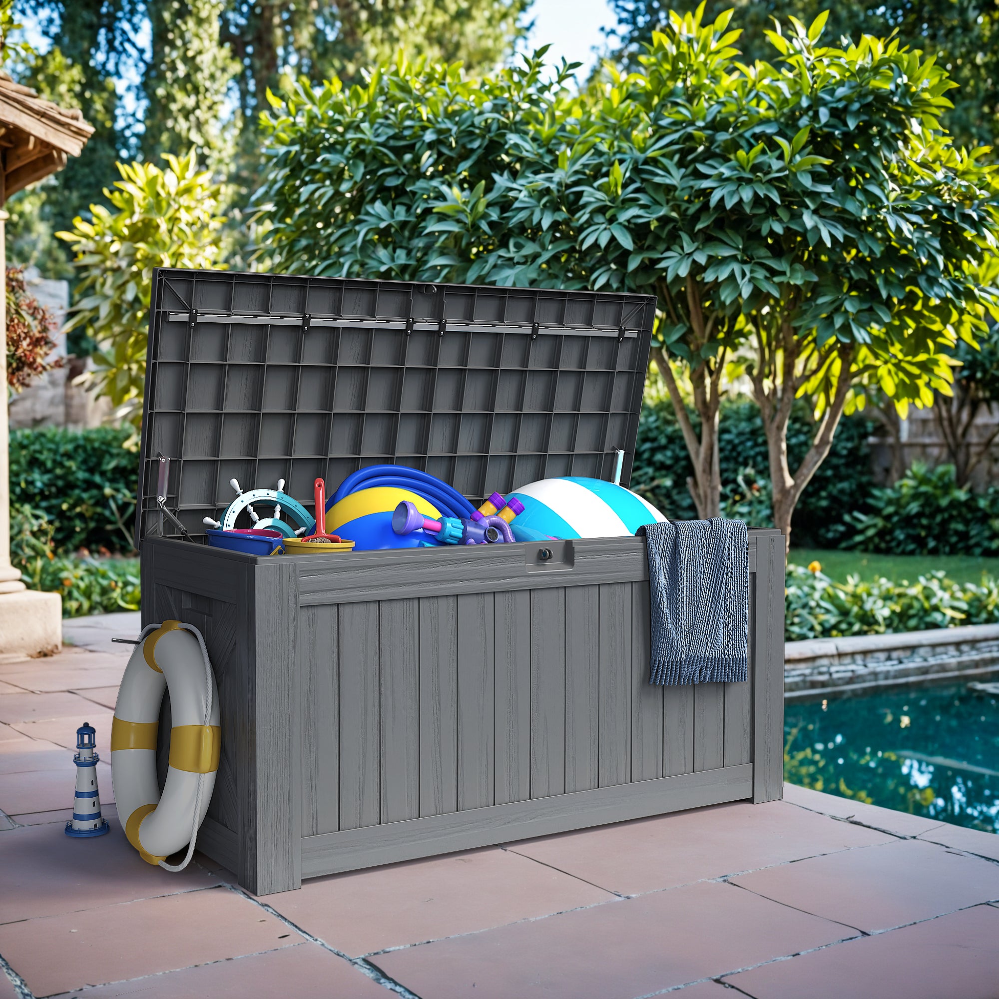 Devoko 120 Gallon Outdoor Patio Box Deck Plastic Resin Storage Box Backyard