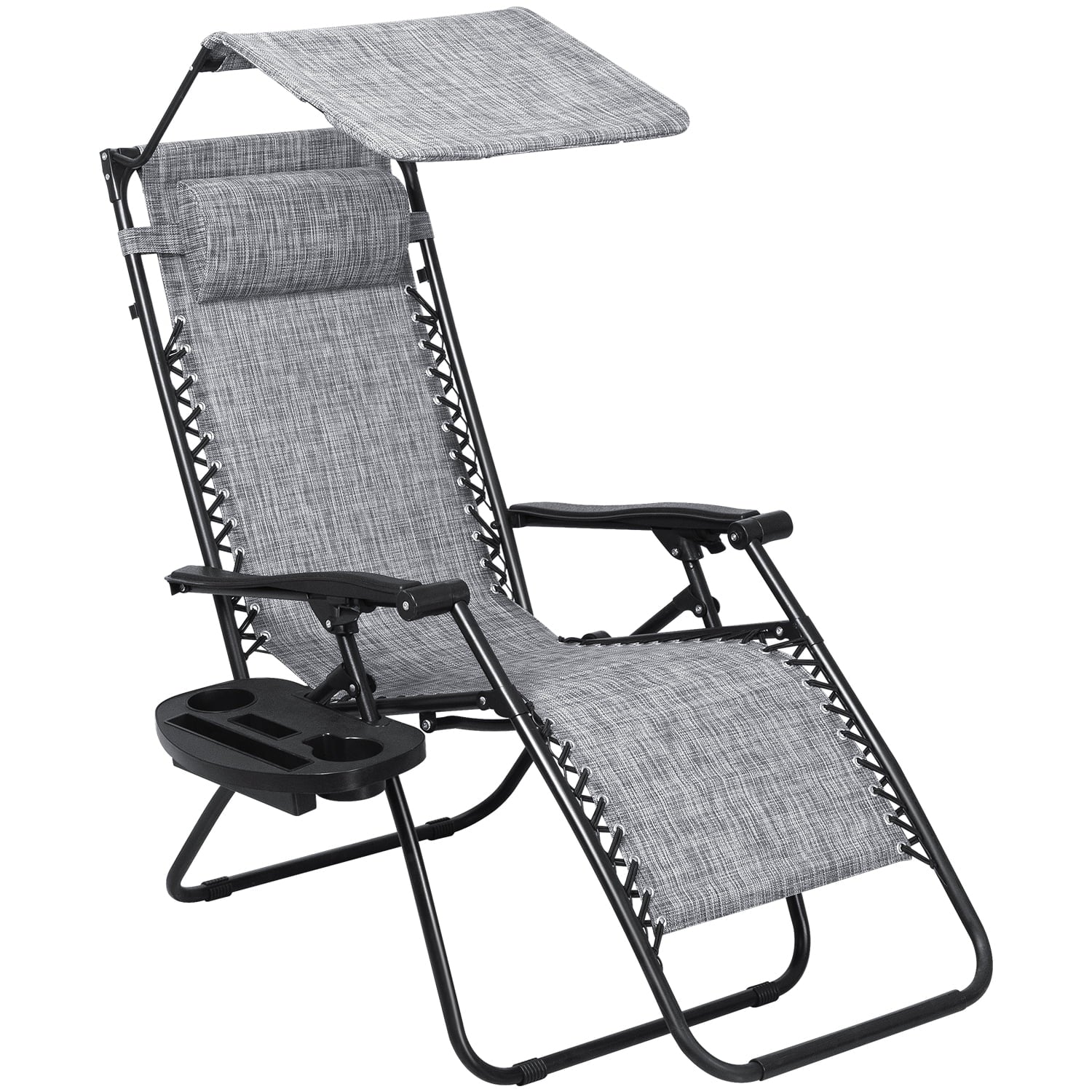 Devoko Patio Zero Gravity Chair Outdoor Folding Recliner Lounge Chair with Attachable Sunshade Canopy and Holder