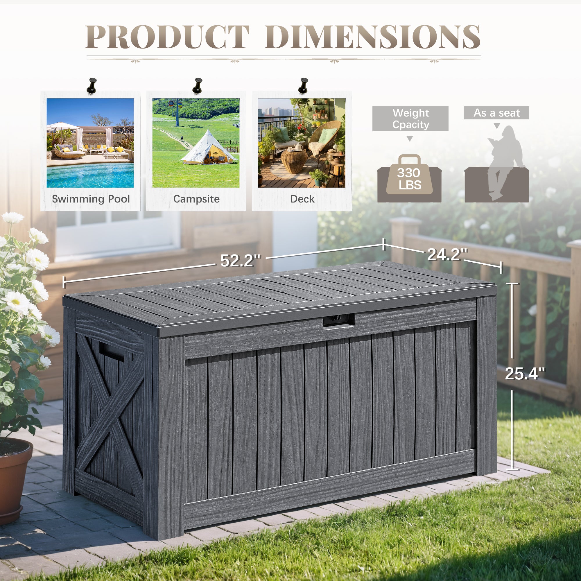 Devoko 120 Gallon Outdoor Patio Box Deck Plastic Resin Storage Box Backyard