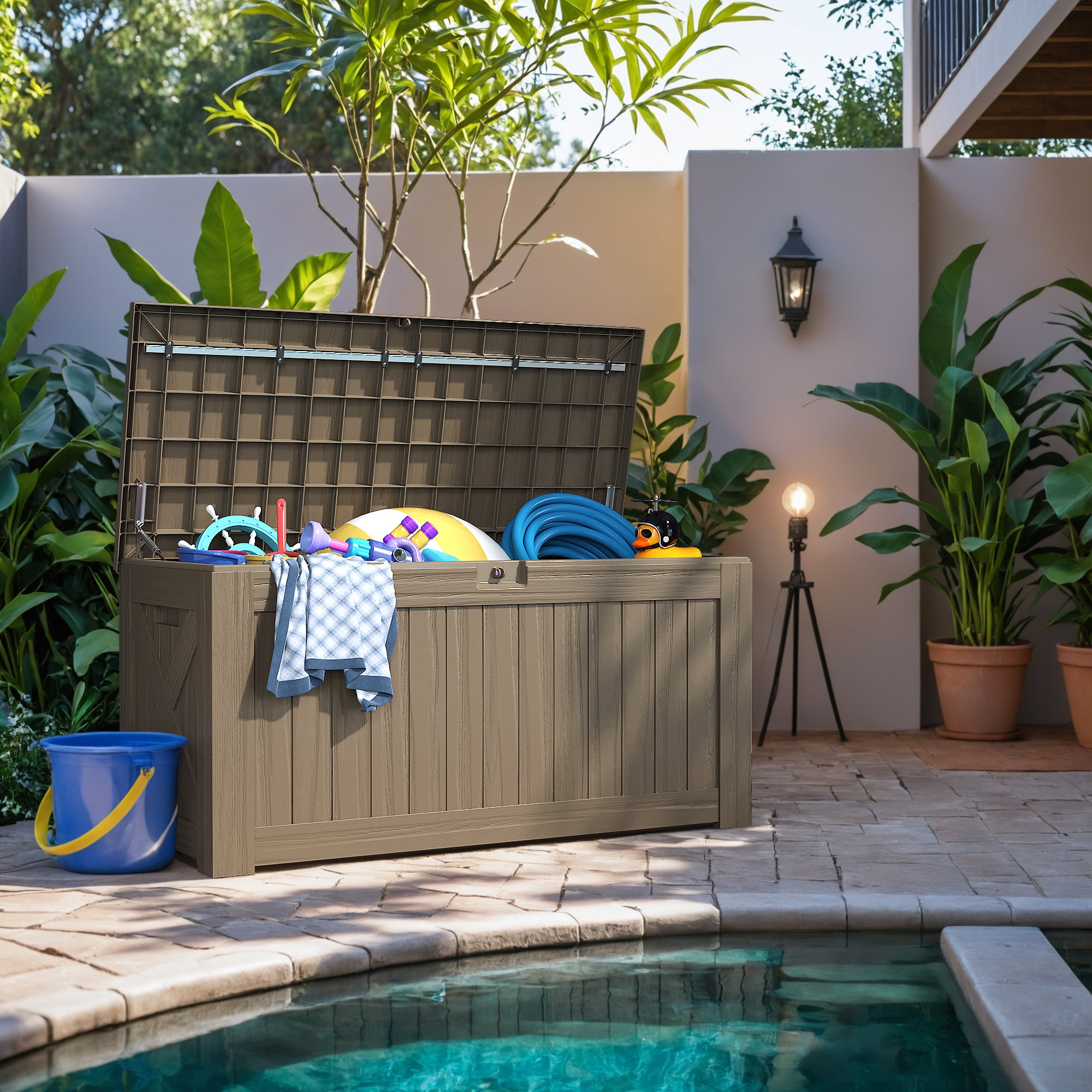 Devoko 120 Gallon Outdoor Patio Box Deck Plastic Resin Storage Box Backyard