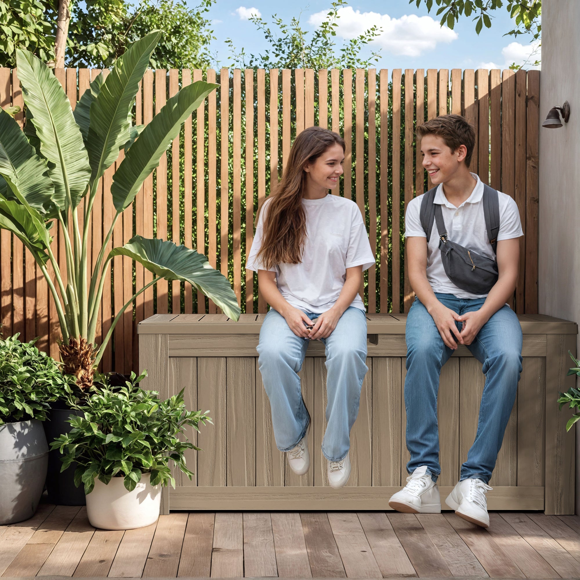 Devoko 120 Gallon Outdoor Patio Box Deck Plastic Resin Storage Box Backyard