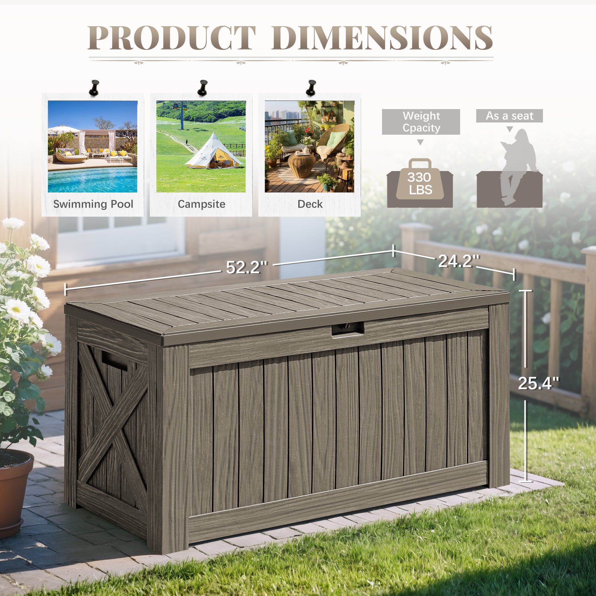 Devoko 120 Gallon Outdoor Patio Box Deck Plastic Resin Storage Box Backyard