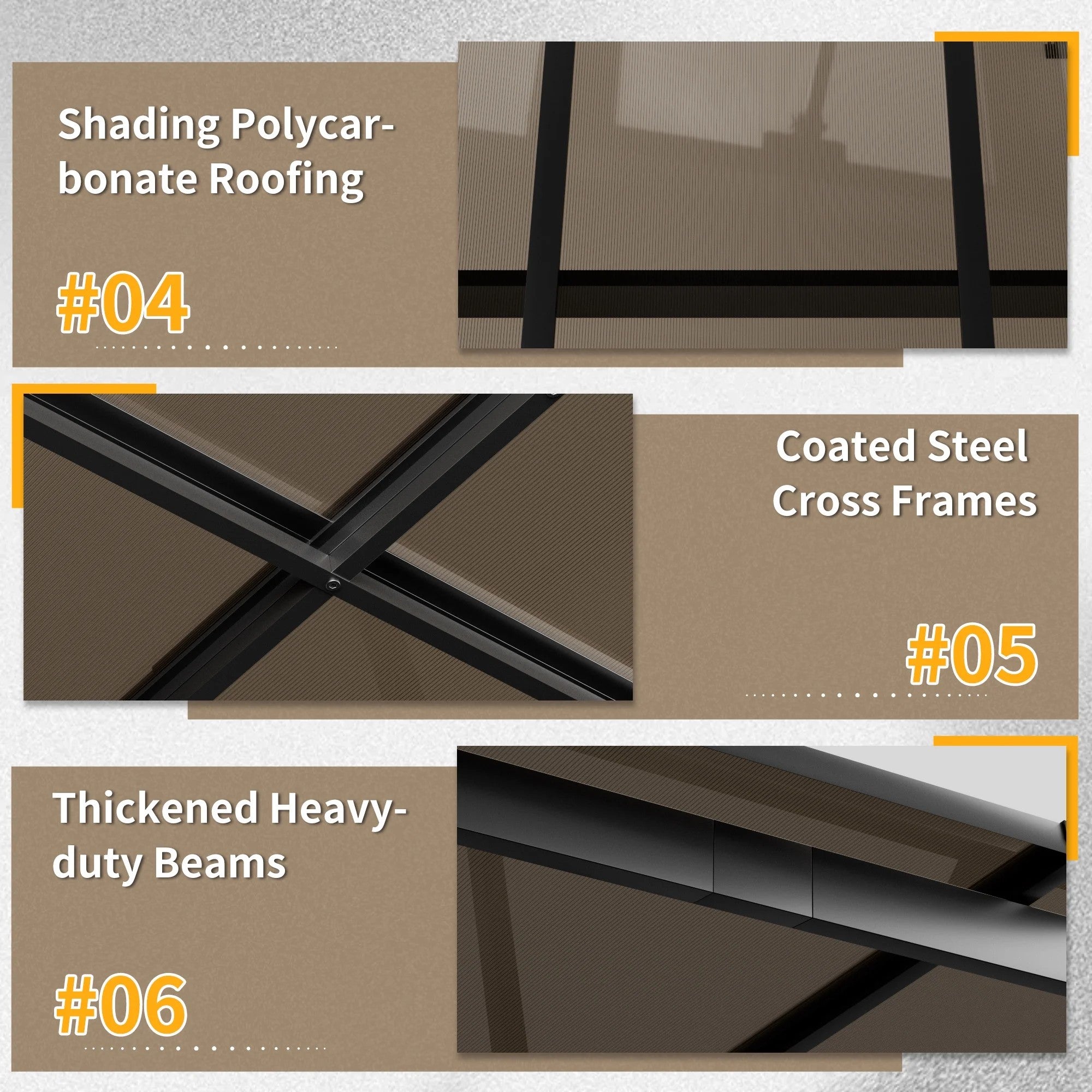 Devoko 10*10 ft Patio Gazebo with Metal Frame and Polycarbonate Roof, Pergola with Lean-to Roof for Backyard and Garden