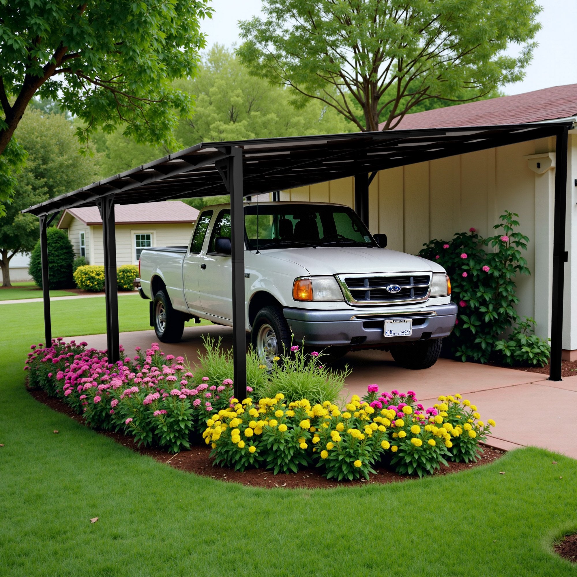 Devoko 10*10 ft Patio Gazebo with Metal Frame and Polycarbonate Roof, Pergola with Lean-to Roof for Backyard and Garden