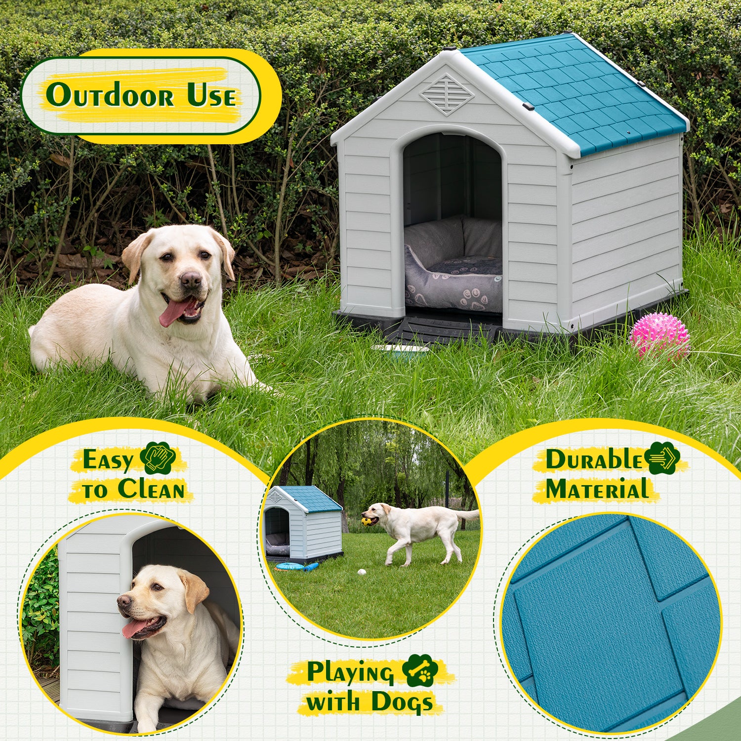 Devoko Indoor and Outdoor Plastic Dog House for Large Pets at Different Age with Waterproof, Moisture-Proof, Vents Warm