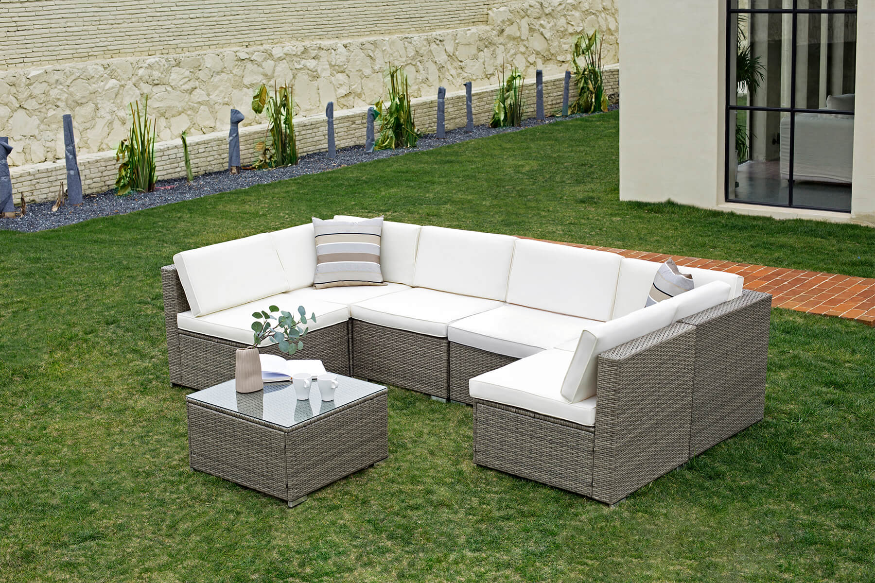 Devoko 7 Pieces Patio Furniture Outdoor Sectional Sofa Updated Metal Base