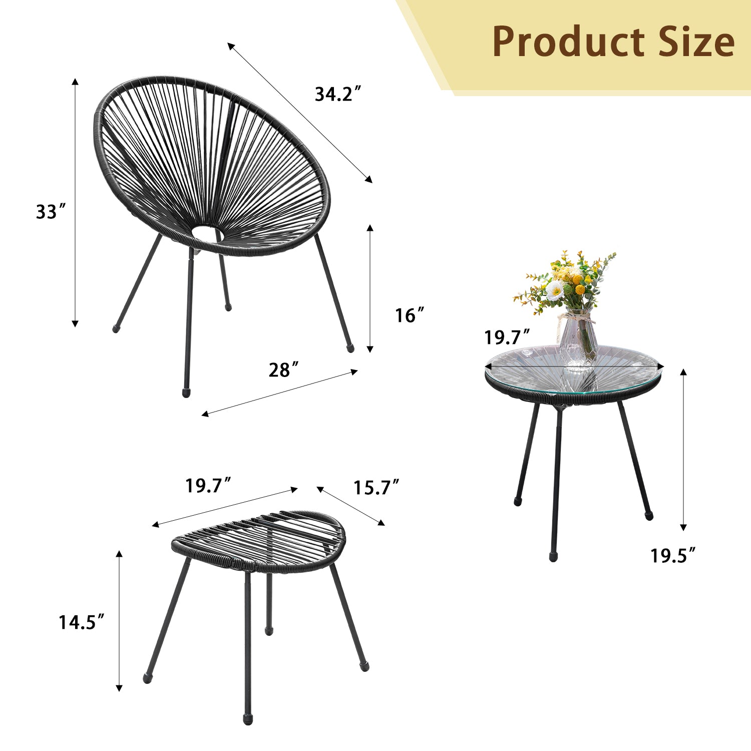 Devoko 5 Pieces Patio Acapulco Conversation Set Outdoor Round lounge Chair