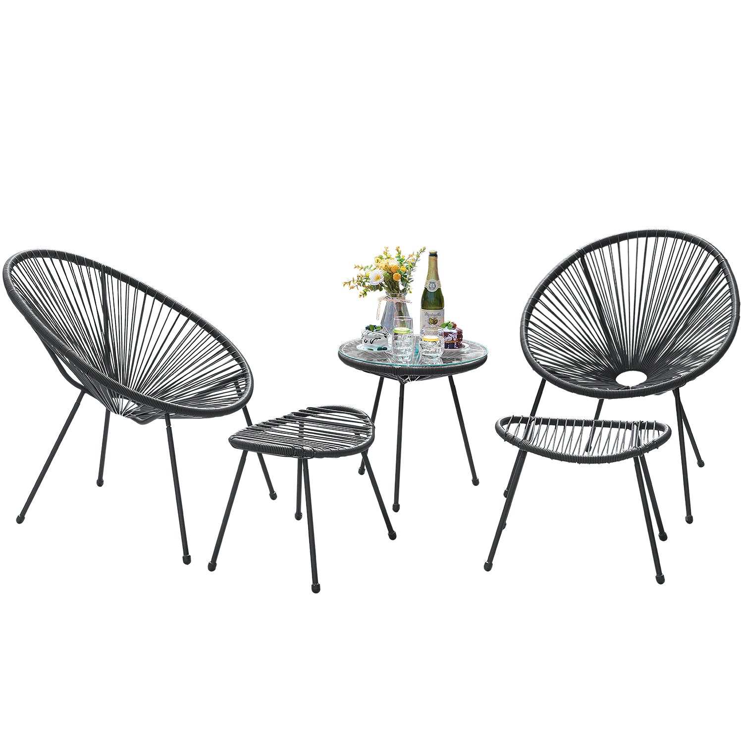 Devoko 5 Pieces Patio Acapulco Conversation Set Outdoor Round lounge Chair