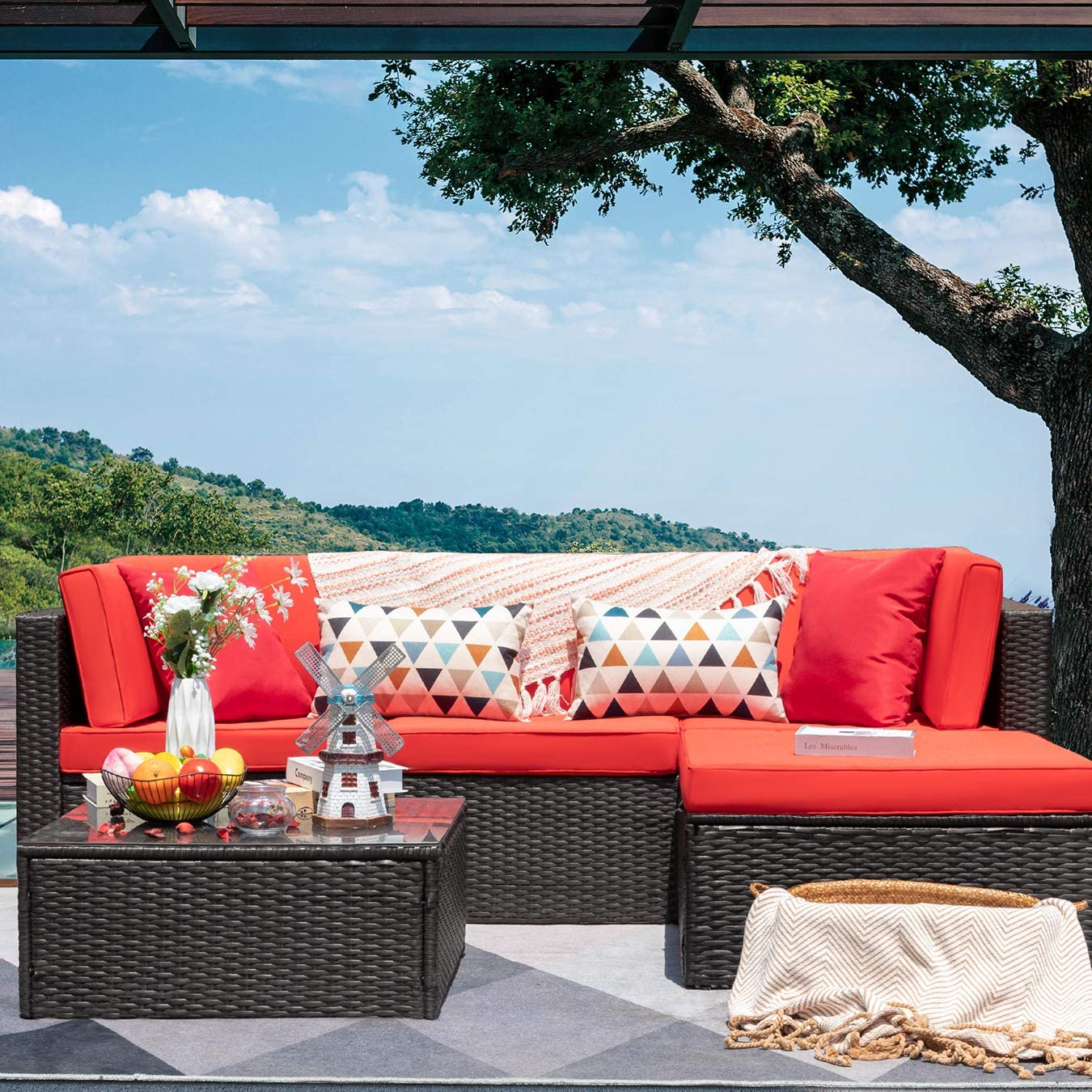 Devoko Patio Furniture Pcs Outdoor Sectional Sofa with Ottoman