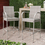 Devoko Patio Bar Stools Wicker Barstools Indoor Outdoor Bar Stool Patio Furniture for Garden Pool Lawn Backyard Set of 2