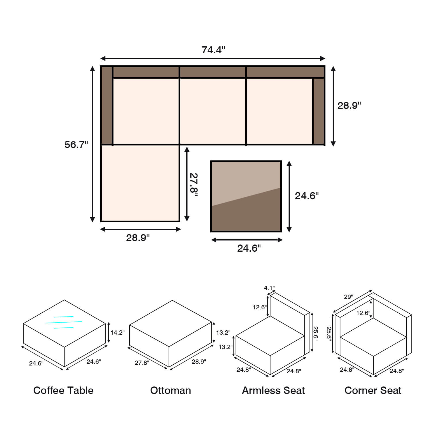 Devoko 5 Pieces Patio Furniture Outdoor Sectional Sofa with Updated Metal Base