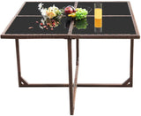 Devoko 42.8" Patio Square Table with Tempered Glass and Steel Frame Outdoor Wicker Dining Table