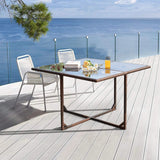 Devoko 42.8" Patio Square Table with Tempered Glass and Steel Frame Outdoor Wicker Dining Table