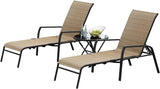 Devoko 3 Pcs Outdoor Chaise Lounge Steel Chair Sets Adjustable Backrest with Tempered Glass