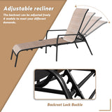 Devoko 3 Pcs Outdoor Chaise Lounge Steel Chair Sets Adjustable Backrest with Tempered Glass