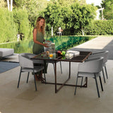 Devoko 42.8" Patio Square Table with Tempered Glass and Steel Frame Outdoor Wicker Dining Table