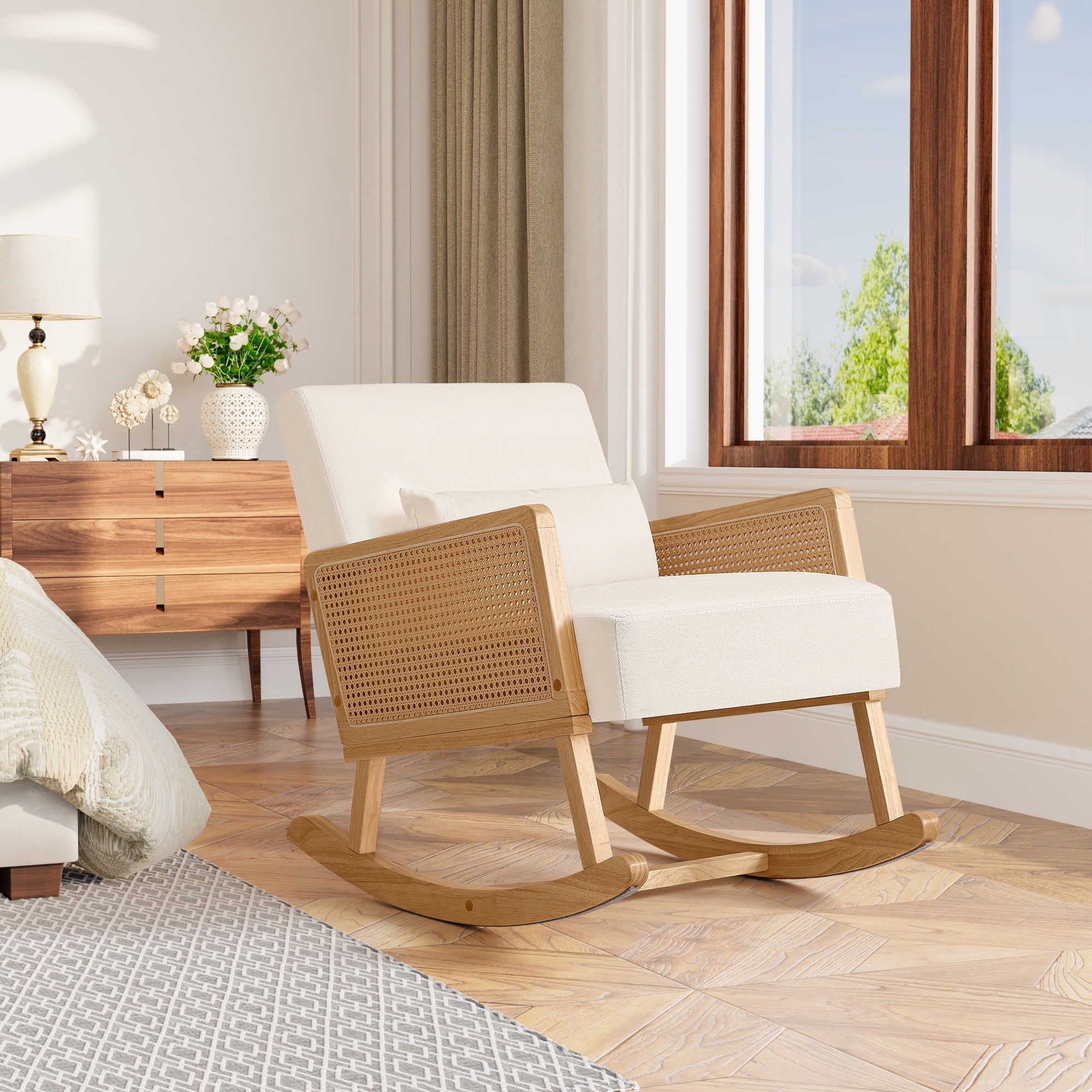 Devoko Rocking Armchair, Upholstered High Back Living Room Rocking Cha