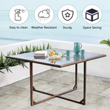 Devoko 42.8" Patio Square Table with Tempered Glass and Steel Frame Outdoor Wicker Dining Table